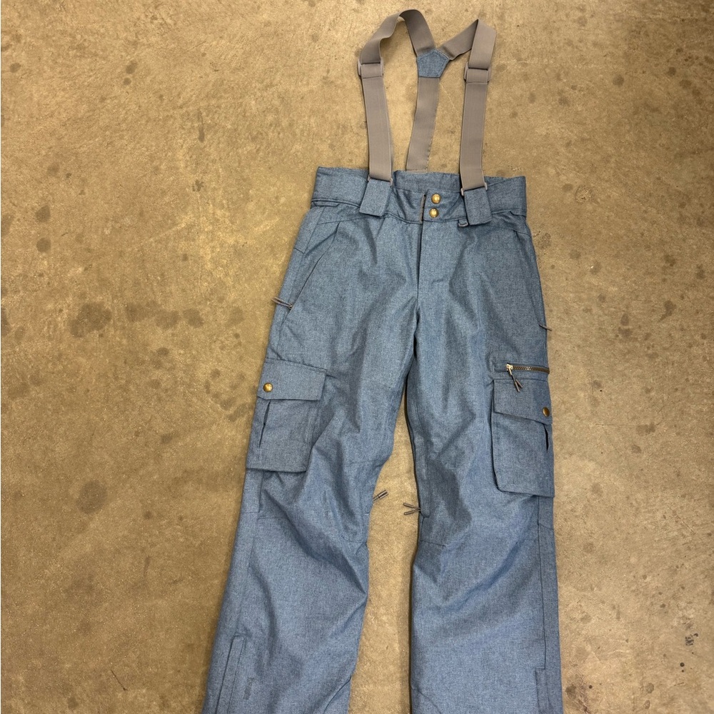 Gray Cargo Snow Pants with Suspenders